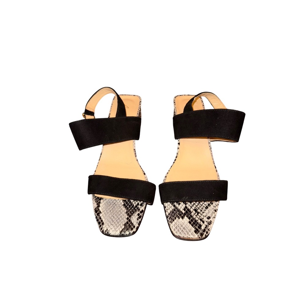 Avellini‎ Black Suede Snake Print Block Heel Sandals Made in Italy Size 9.5